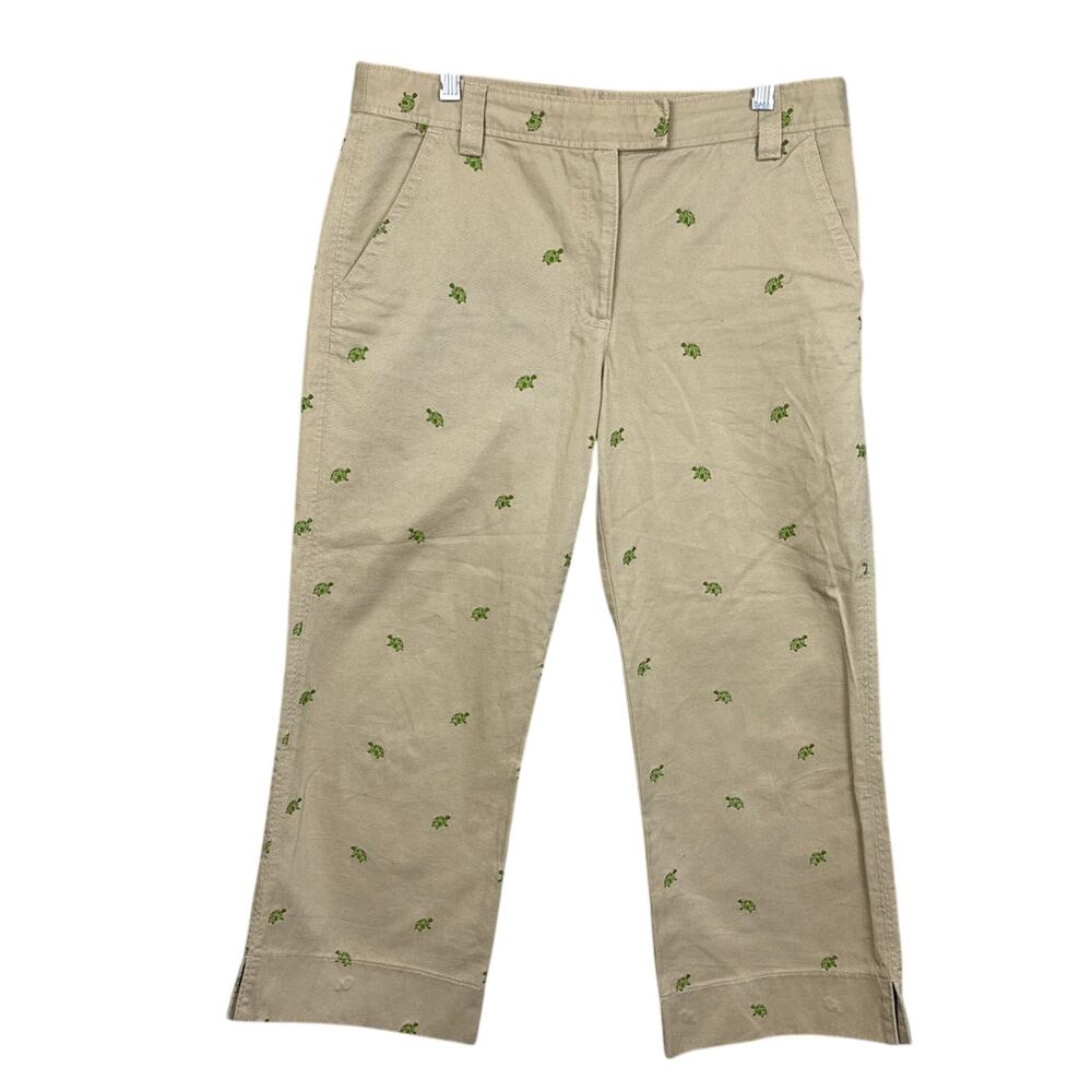 J. Crew Critter Chino's Embroidered Turtles Size 8 Cropped Golf Resort Preppy